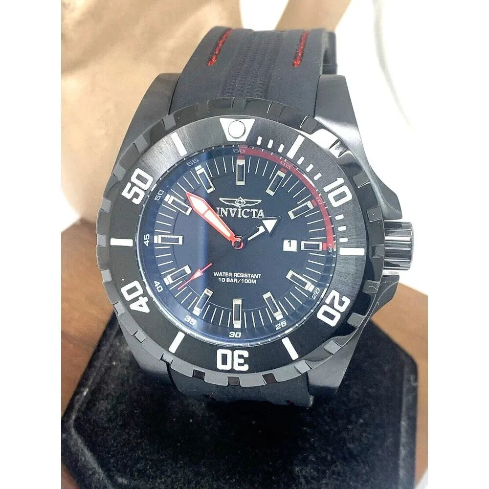 Invicta Men's Watch 30760 Pro Diver Quartz Red Black Dial Rubber Strap 52mm